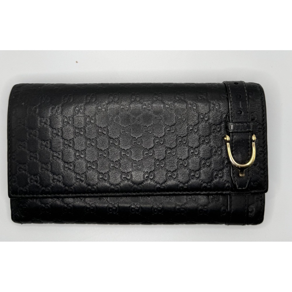 Gucci Black Guccissima Leather Long Wallet‎ Snap Closure Gold Hardware